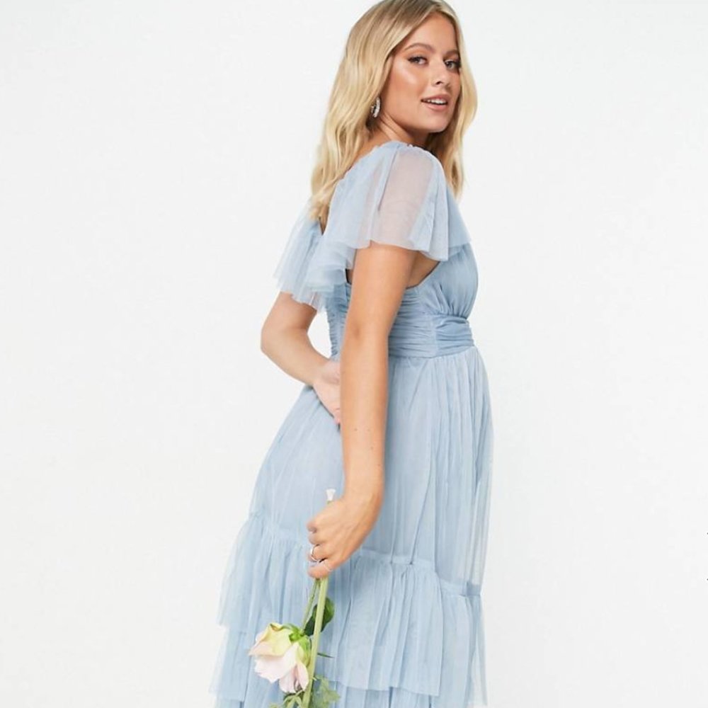 Anaya With Love Maternity Bridesmaid tulle flutter sleeve ruffle hem midi dress